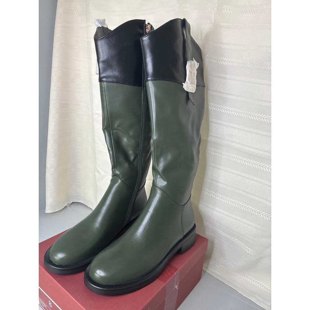 Torgeis Desiree Tall Riding Boot Women's Green Faux Leather Size 8 NEW